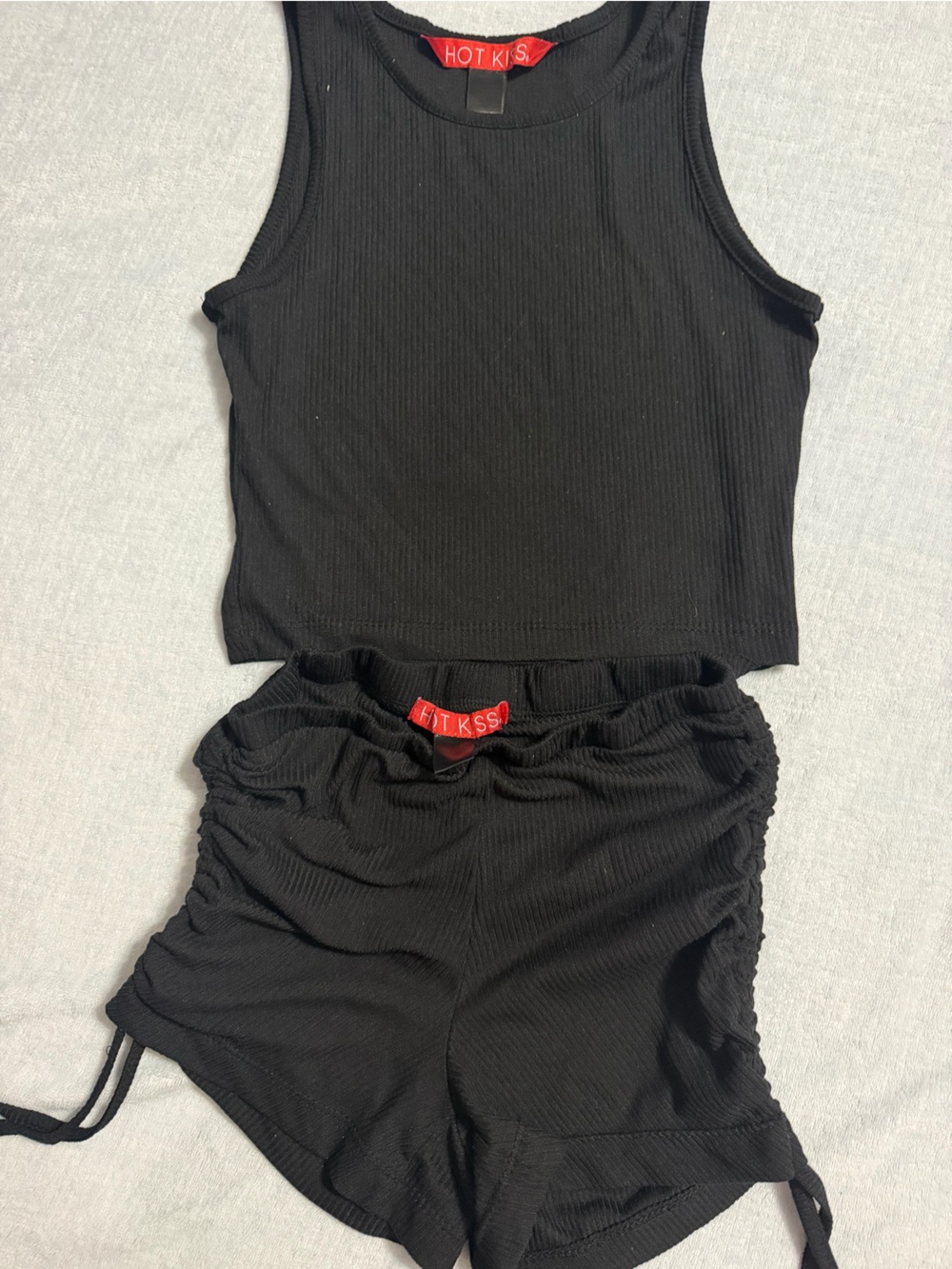Kiss Black Ribbed Kids Tank One-Piece Set